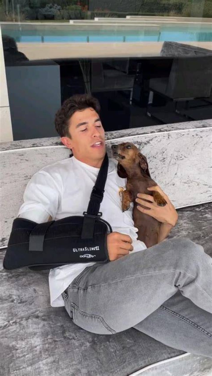 Marc M&aacute;rquez with his dogs as seen in December 2019