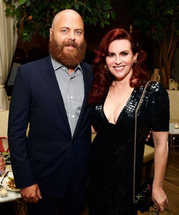 Megan Mullally and husband Nick Offerman at HBO&rsquo;s Post 2014 Golden Globe Awards Party in Los Angeles, California