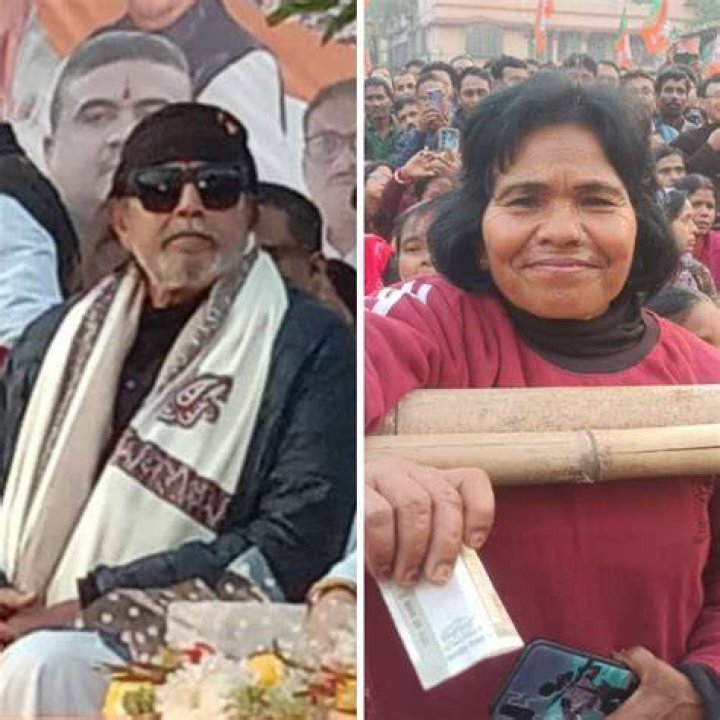 Mithun Chakraborty with a fan as seen in June 2019
