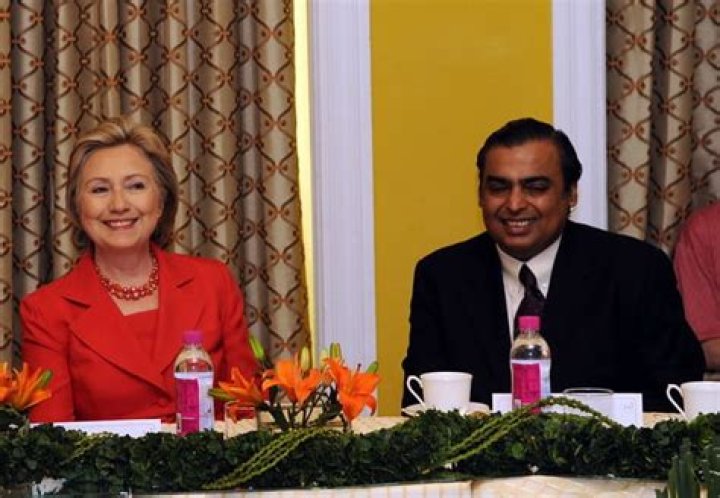 Mukesh Ambani (Right) and Hillary Clinton as seen in July 2009