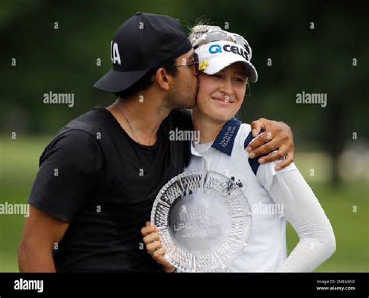 Nelly Korda and Andreas Athanasiou, as seen in February 2020