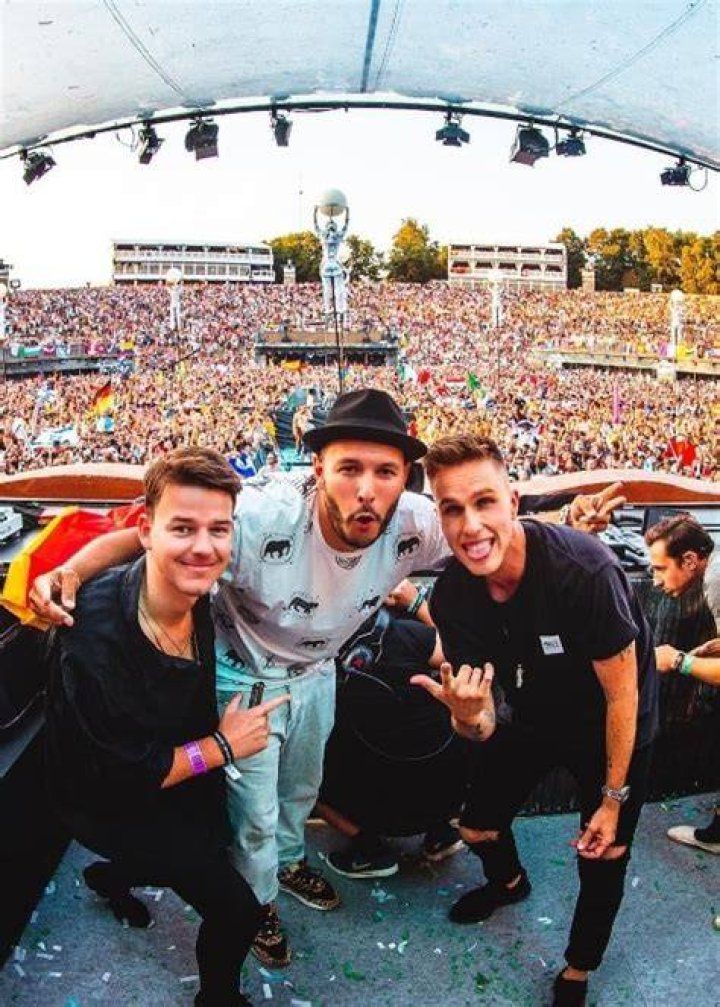Nicky Romero (Right) at Tomorrowland with Hatim el khatib and Jorik van de Pol (Left) in July 2018