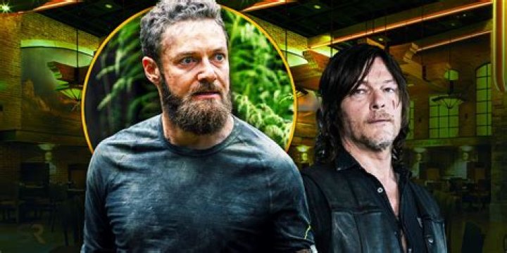 Norman Reedus with co-star Andrew Lincoln at the season 5 premiere party of The Walking Dead in Los Angeles in October 2014