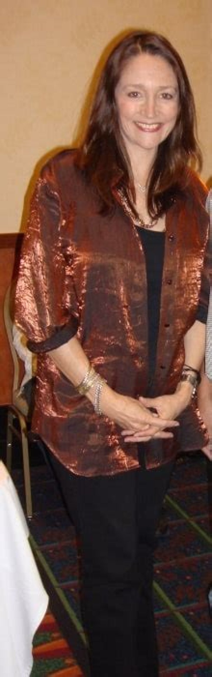 Olivia Hussey as seen while smiling in a picture