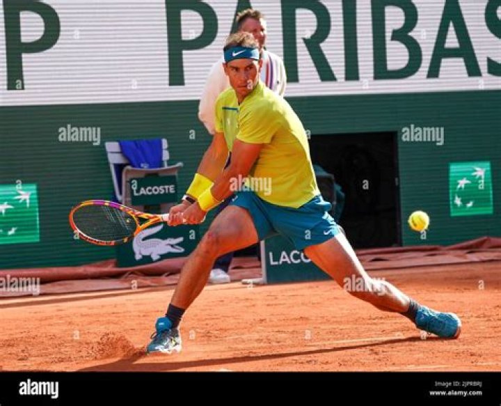 Rafael Nadal in action during 2016 French Open at Roland Garros on May 26, 2016 in Paris, France