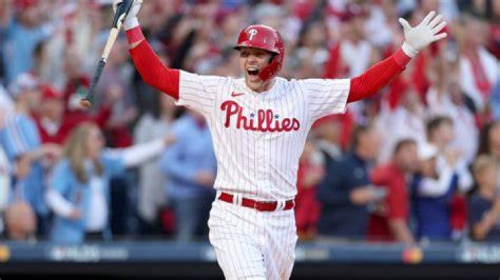 Rhys Hoskins with the Philadelphia Phillies as seen during the National Anthem before a game at Citizens Bank Park on September 10, 2022