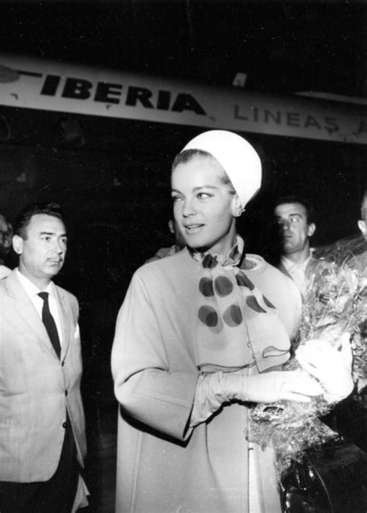 Romy Schneider arriving at Madrid's Barajas airport on September 5, 1965
