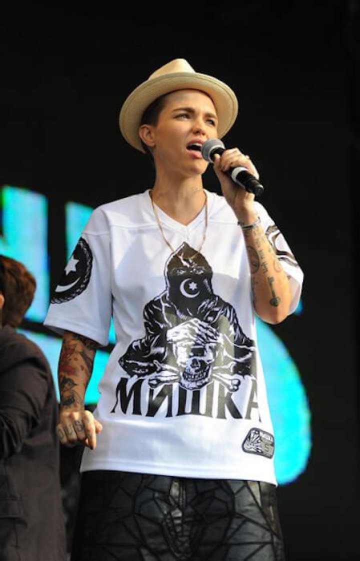 Ruby Rose introduces Ms. Dynamite on the main stage during Brighton Pride 2015 on August 1, 2015 in Brighton, England