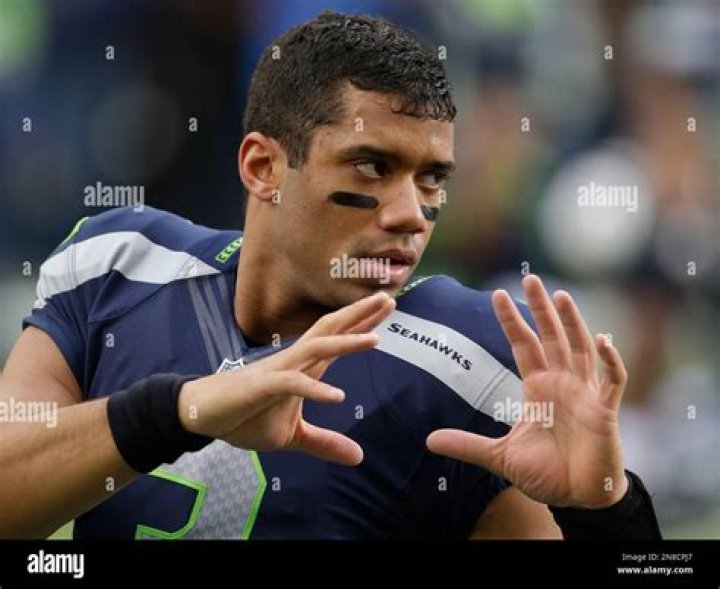 Russell Wilson during a warm up session before a NFL game in 2014