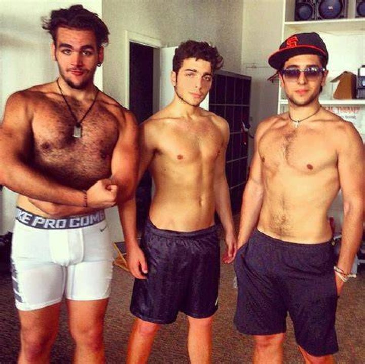 Shirtless Il Volo band members (Extreme Left is Ignazio Boschetto)