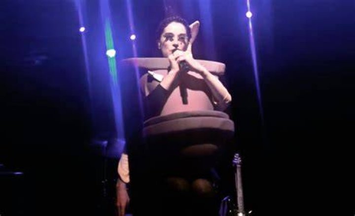 St Vincent wearing a toilet costume while giving performance at a Charity Concert at Le Poisson Rouge in New York in 2016