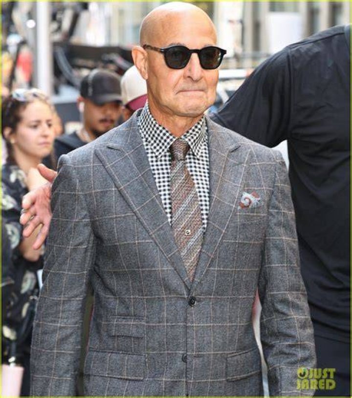 Stanley Tucci as seen at the 2017 Berlin International Film Festival along with Australian actor Geoffrey Rush (Center) and actor Armie Hammer (Right) as the film team of 'Final Portrait'