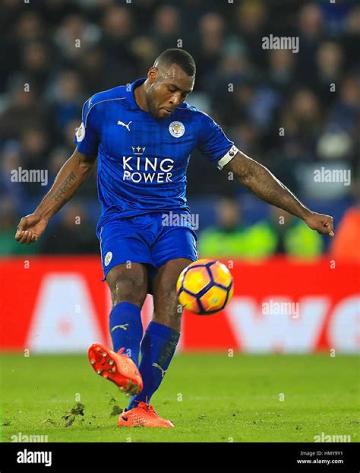 Wes Morgan with the ball during a Premier League match between Leicester City and Norwich City on February 27, 2016