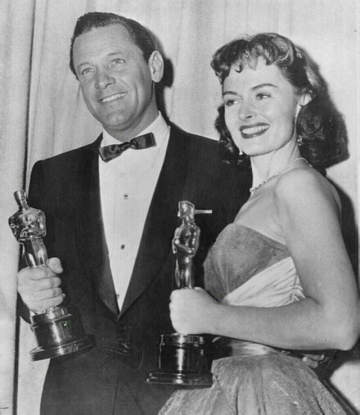 William Holden and Donna Reed seen holding their Academy Awards in 1954